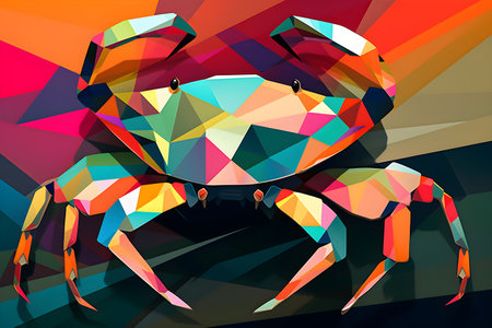 A beautiful crab, modern artwork, abstract colorful painting with geometric shapes. Hand drawn digital painting. Created with generative AIの素材