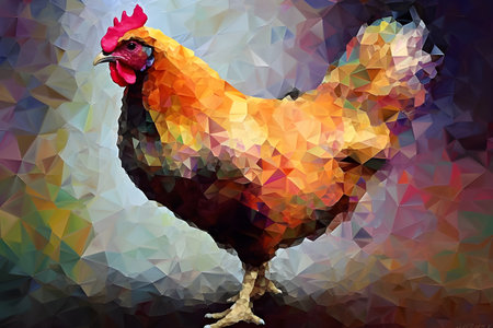 A beautiful chicken, modern artwork, abstract colorful painting with geometric shapes. Hand drawn digital painting. Created with generative AIの素材