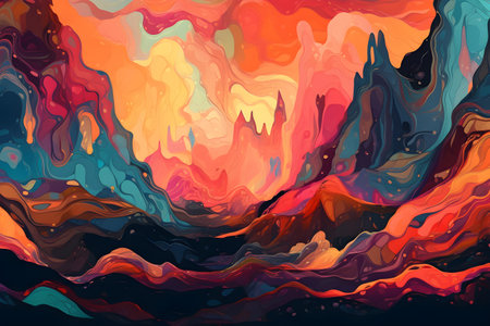 Abstract illustration of a colorful melted lava concept. Created with generative AIの素材