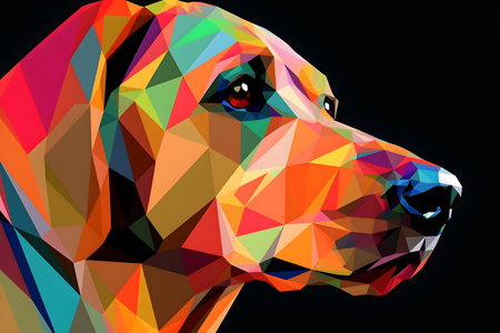 A beautiful dog, modern artwork, abstract colorful painting with geometric shapes. Hand drawn digital painting. Created with generative AIの素材