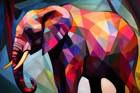 A beautiful elephant, modern artwork, abstract colorful painting with geometric shapes. Hand drawn digital painting. Created with generative AIの素材