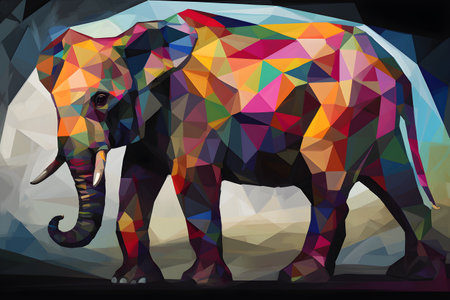 A beautiful elephant, modern artwork, abstract colorful painting with geometric shapes. Hand drawn digital painting. Created with generative AIの素材