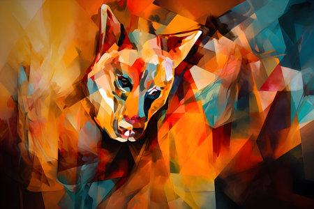 A beautiful fox, modern artwork, abstract colorful painting with geometric shapes. Hand drawn digital painting. Created with generative AIの素材
