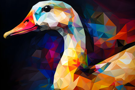 A beautiful goose, modern artwork, abstract colorful painting with geometric shapes. Hand drawn digital painting. Created with generative AIの素材