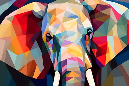 A beautiful elephant, modern artwork, abstract colorful painting with geometric shapes. Hand drawn digital painting. Created with generative AIの素材