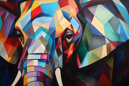 A beautiful elephant, modern artwork, abstract colorful painting with geometric shapes. Hand drawn digital painting. Created with generative AIの素材