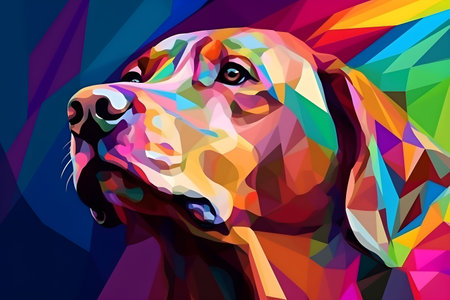 A beautiful dog, modern artwork, abstract colorful painting with geometric shapes. Hand drawn digital painting. Created with generative AIの素材