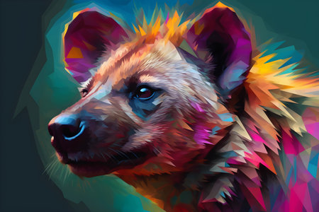 A beautiful hyena, modern artwork, abstract colorful painting with geometric shapes. Hand drawn digital painting. Created with generative AIの素材
