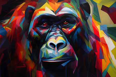 A beautiful gorilla, modern artwork, abstract colorful painting with geometric shapes. Hand drawn digital painting. Created with generative AIの素材