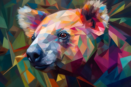 A beautiful koala, modern artwork, abstract colorful painting with geometric shapes. Hand drawn digital painting. Created with generative AIの素材