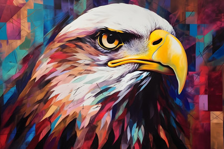 A beautiful eagle, modern artwork, abstract colorful painting with geometric shapes. Hand drawn digital painting. Created with generative AIの素材