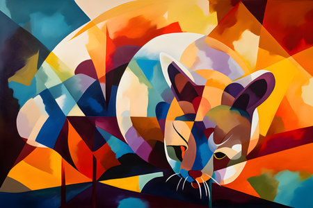 A beautiful mouse, modern artwork, abstract colorful painting with geometric shapes. Hand drawn digital painting. Created with generative AIの素材