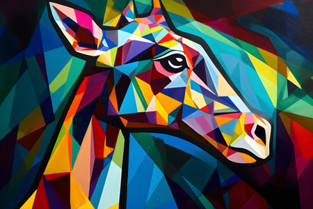 A beautiful giraffe, modern artwork, abstract colorful painting with geometric shapes. Hand drawn digital painting. Created with generative AIの素材