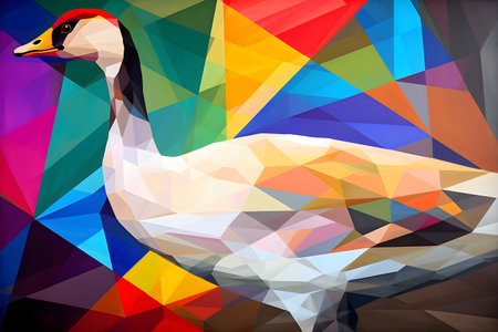 A beautiful goose, modern artwork, abstract colorful painting with geometric shapes. Hand drawn digital painting. Created with generative AIの素材