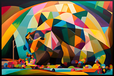 A beautiful mole, modern artwork, abstract colorful painting with geometric shapes. Hand drawn digital painting. Created with generative AIの素材