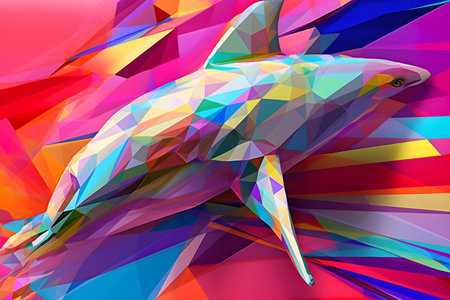 A beautiful dolphin, modern artwork, abstract colorful painting with geometric shapes. Hand drawn digital painting. Created with generative AIの素材
