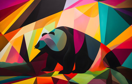 A beautiful mole, modern artwork, abstract colorful painting with geometric shapes. Hand drawn digital painting. Created with generative AIの素材