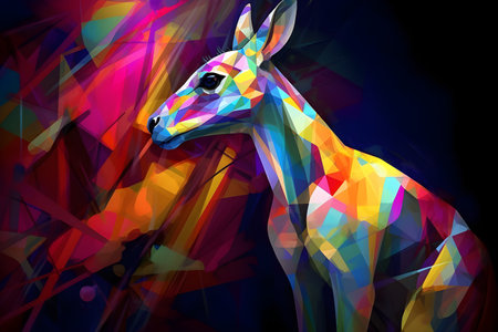 A beautiful kangaroo, modern artwork, abstract colorful painting with geometric shapes. Hand drawn digital painting. Created with generative AIの素材