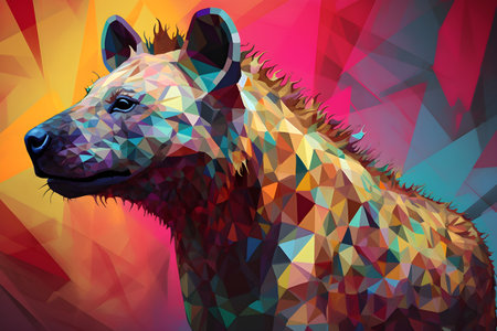 A beautiful hyena, modern artwork, abstract colorful painting with geometric shapes. Hand drawn digital painting. Created with generative AIの素材