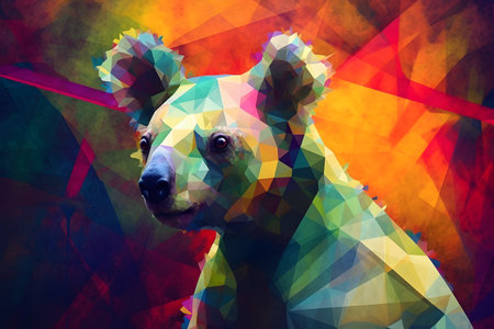 A beautiful koala, modern artwork, abstract colorful painting with geometric shapes. Hand drawn digital painting. Created with generative AIの素材