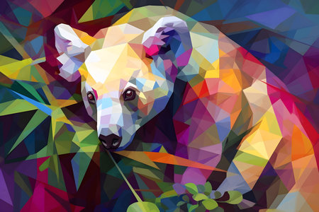 A beautiful koala, modern artwork, abstract colorful painting with geometric shapes. Hand drawn digital painting. Created with generative AIの素材