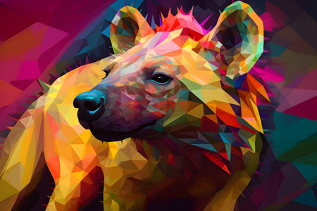 A beautiful hyena, modern artwork, abstract colorful painting with geometric shapes. Hand drawn digital painting. Created with generative AIの素材