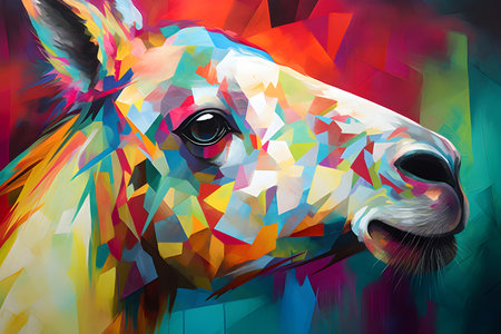A beautiful llama, modern artwork, abstract colorful painting with geometric shapes. Hand drawn digital painting. Created with generative AIの素材