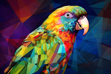 A beautiful parrot, modern artwork, abstract colorful painting with geometric shapes. Hand drawn digital painting. Created with generative AIの素材