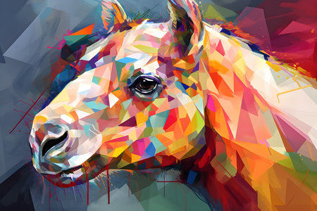 A beautiful llama, modern artwork, abstract colorful painting with geometric shapes. Hand drawn digital painting. Created with generative AIの素材