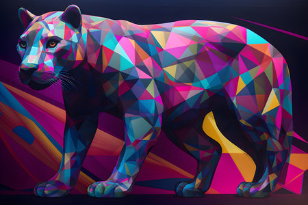 A beautiful panther, modern artwork, abstract colorful painting with geometric shapes. Hand drawn digital painting. Created with generative AIの素材