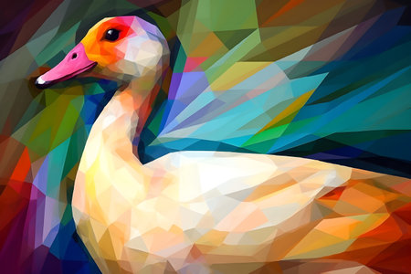 A beautiful goose, modern artwork, abstract colorful painting with geometric shapes. Hand drawn digital painting. Created with generative AIの素材