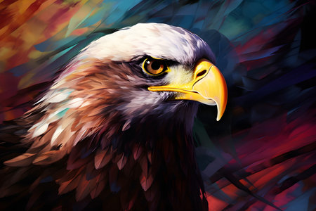 A beautiful eagle, modern artwork, abstract colorful painting with geometric shapes. Hand drawn digital painting. Created with generative AIの素材