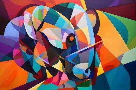 A beautiful mouse, modern artwork, abstract colorful painting with geometric shapes. Hand drawn digital painting. Created with generative AIの素材