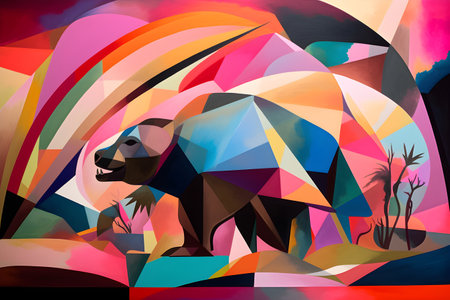 A beautiful mole, modern artwork, abstract colorful painting with geometric shapes. Hand drawn digital painting. Created with generative AIの素材