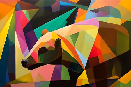 A beautiful mole, modern artwork, abstract colorful painting with geometric shapes. Hand drawn digital painting. Created with generative AIの素材