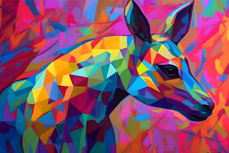 A beautiful kangaroo, modern artwork, abstract colorful painting with geometric shapes. Hand drawn digital painting. Created with generative AIの素材