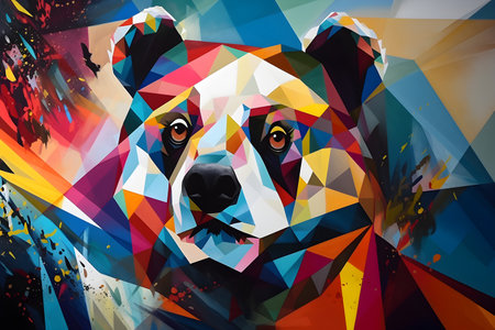 A beautiful panda, modern artwork, abstract colorful painting with geometric shapes. Hand drawn digital painting. Created with generative AIの素材