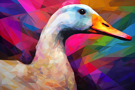 A beautiful goose, modern artwork, abstract colorful painting with geometric shapes. Hand drawn digital painting. Created with generative AIの素材