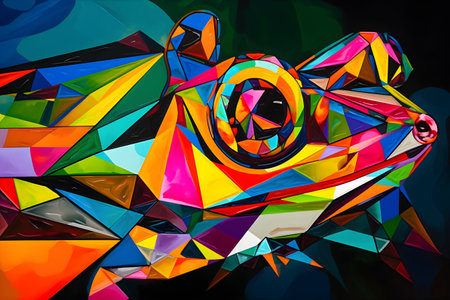 A beautiful frog, modern artwork, abstract colorful painting with geometric shapes. Hand drawn digital painting. Created with generative AIの素材