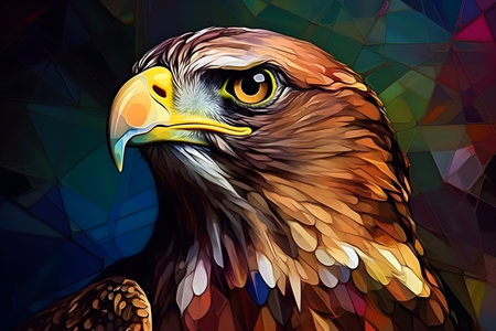 A beautiful hawk, modern artwork, abstract colorful painting with geometric shapes. Hand drawn digital painting. Created with generative AIの素材