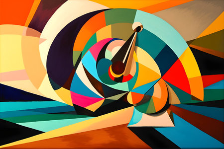 A beautiful snail, modern artwork, abstract colorful painting with geometric shapes. Hand drawn digital painting. Created with generative AIの素材