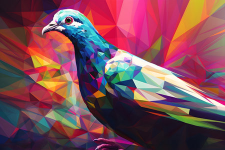 A beautiful pigeon, modern artwork, abstract colorful painting with geometric shapes. Hand drawn digital painting. Created with generative AIの素材