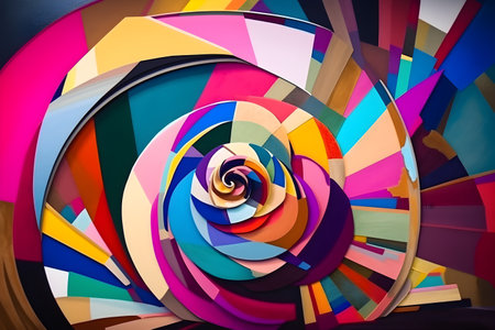 A beautiful snail, modern artwork, abstract colorful painting with geometric shapes. Hand drawn digital painting. Created with generative AIの素材