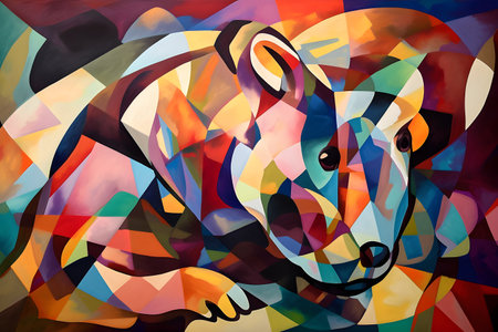 A beautiful mouse, modern artwork, abstract colorful painting with geometric shapes. Hand drawn digital painting. Created with generative AIの素材