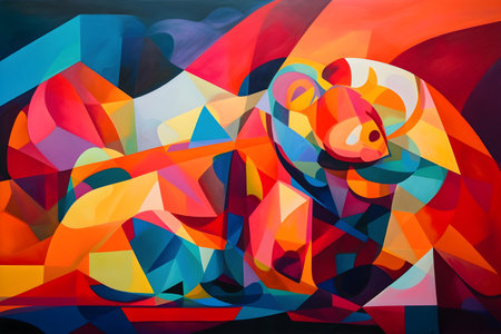 A beautiful mouse, modern artwork, abstract colorful painting with geometric shapes. Hand drawn digital painting. Created with generative AIの素材