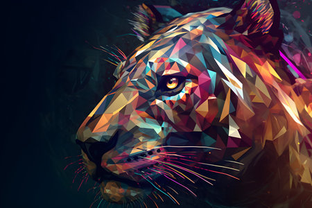 A beautiful tiger, modern artwork, abstract colorful painting with geometric shapes. Hand drawn digital painting. Created with generative AIの素材
