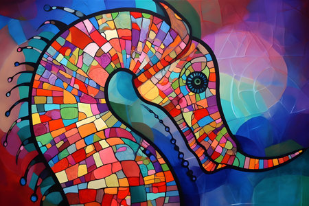 A beautiful seahorse, modern artwork, abstract colorful painting with geometric shapes. Hand drawn digital painting. Created with generative AIの素材