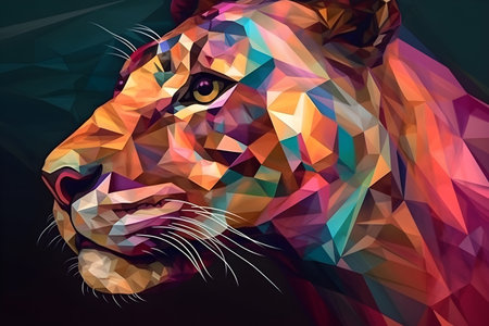 A beautiful tiger, modern artwork, abstract colorful painting with geometric shapes. Hand drawn digital painting. Created with generative AIの素材
