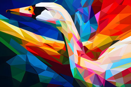 A beautiful swan, modern artwork, abstract colorful painting with geometric shapes. Hand drawn digital painting. Created with generative AIの素材