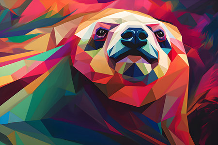 A beautiful sloth, modern artwork, abstract colorful painting with geometric shapes. Hand drawn digital painting. Created with generative AIの素材